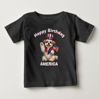 Camiseta Para Bebê Shih Tzu Puppy (2f) Patriotic Kid T-Shirt