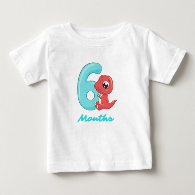 Camiseta Para Bebê Shirt Bebê de dinossauro de seis meses (Frente)