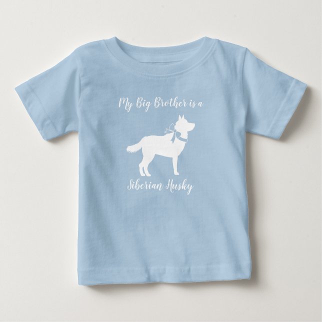 Camiseta Para Bebê Siberian Husky Dog Chá de fraldas Puppy Blue Boy (Frente)