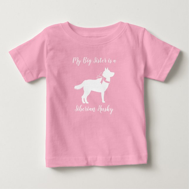 Camiseta Para Bebê Siberian Husky Dog Chá de fraldas Puppy Pink Girl (Frente)