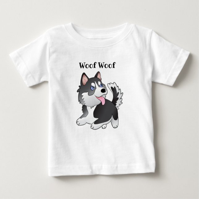 Camiseta Para Bebê Siberian Husky Woof Woof Baby T-Shirt (Frente)