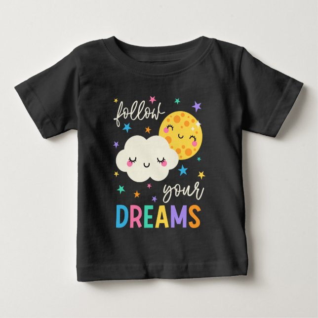 Camiseta Para Bebê Siga seus sonhos | Nuvem e Lua (Frente)