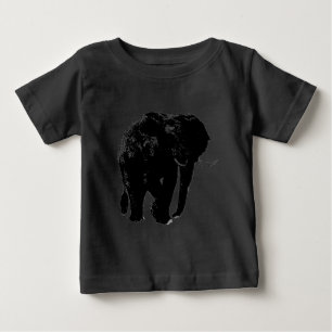 Camiseta Para Bebê Silhueta de Elefante Preto