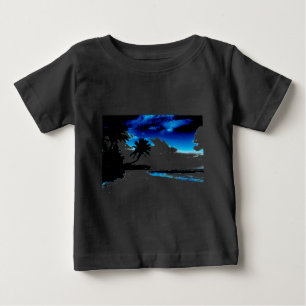 Camiseta Para Bebê Silhueta de palmeira azul preto branco