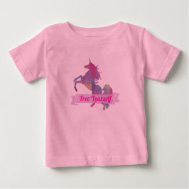 Camiseta Para Bebê Silhueta de Unicórnio Abstrato em Pastel Rosa