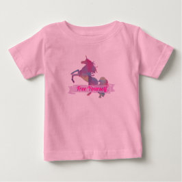 Camiseta Para Bebê Silhueta de Unicórnio Abstrato Rosa Pastel
