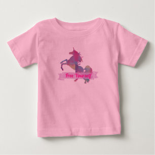 Camiseta Para Bebê Silhueta de Unicórnio Abstrato Rosa Pastel