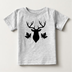 Camiseta Para Bebê Silhueta de Veado Preto com Folha de Bordo