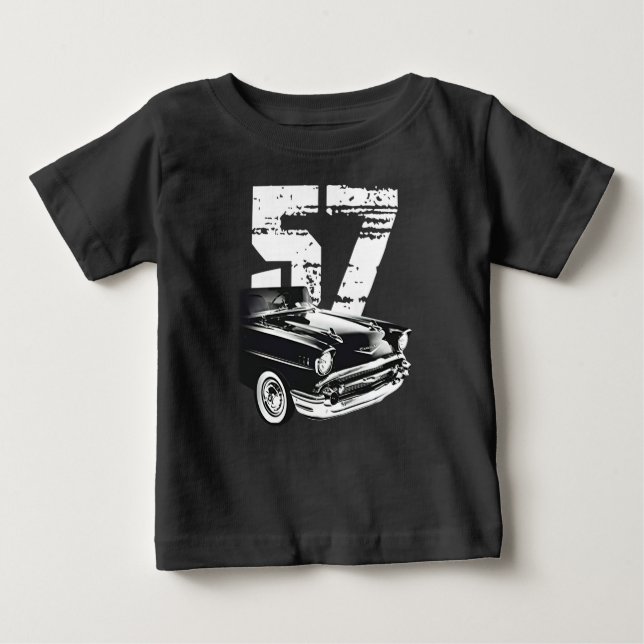 Camiseta Para Bebê Silhueta de vista frontal de ar Chevy Bel 1957 (Frente)