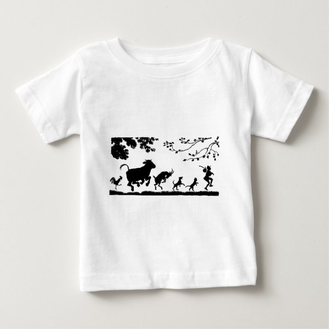 Camiseta Para Bebê Silhueta engraçada da cabra da galinha da vaca dos (Frente)