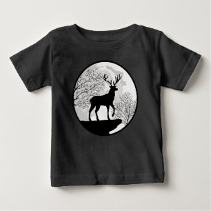 Camiseta Para Bebê Silhueta Noturna de Cervo e Lua na Natureza Selvag