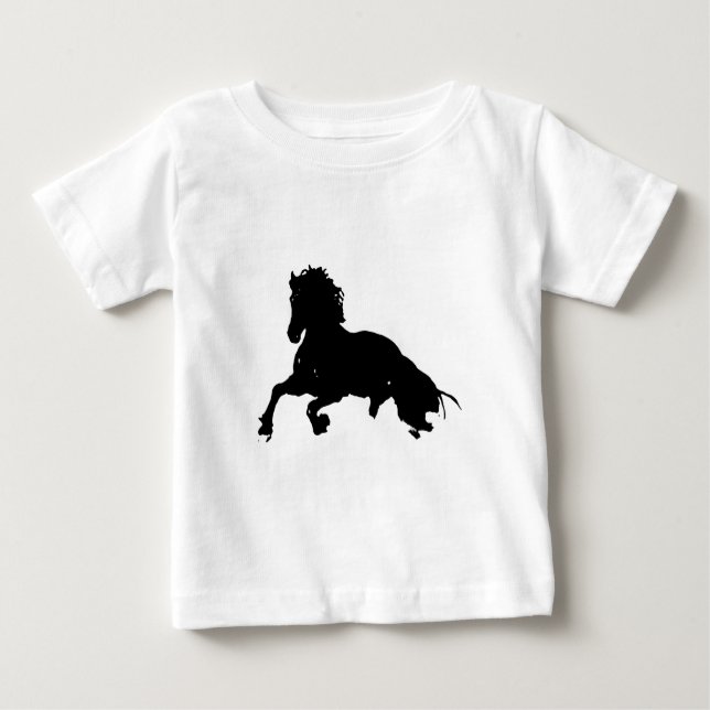 Camiseta Para Bebê Silhuette de Cavalo Branco Negro Corrente (Frente)