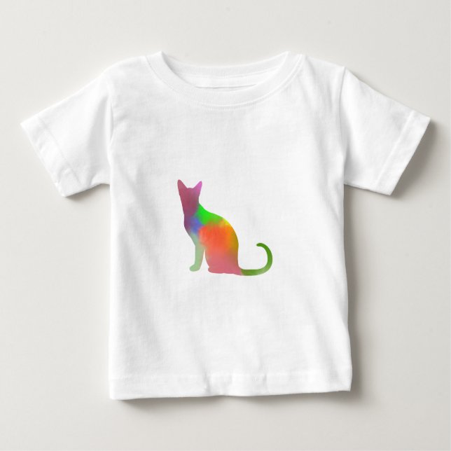 Camiseta Para Bebê Silhuette Gato de Aquarela (Frente)