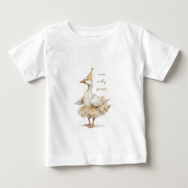 Camiseta Para Bebê Silly Goose 3º Aniversário Aquarela Amarela (Frente)