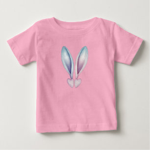 Camiseta Para Bebê Símbolo de Coração de Orelha de Coelho Fofo