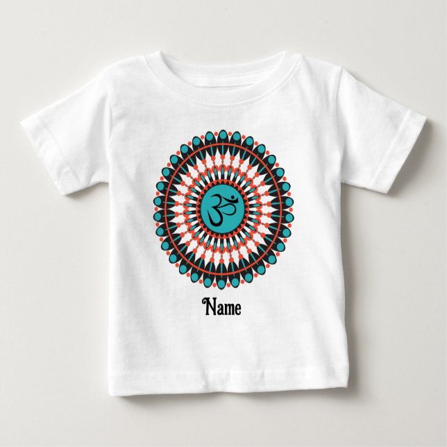Camiseta Para Bebê Símbolo Espiritual Mandala Om Turquesa Personaliza (Frente)