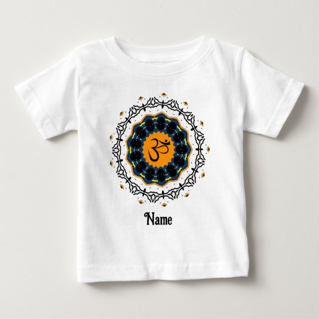 Camiseta Para Bebê Símbolo Espiritual Mandala Yoga Om Blue Personaliz (Frente)