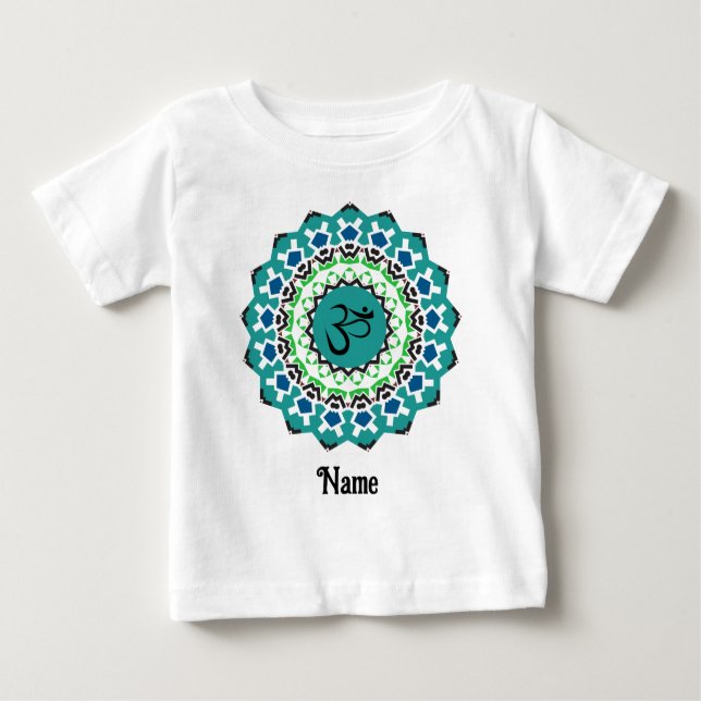 Camiseta Para Bebê Símbolo Espiritual Mandala Yoga Om Blue Personaliz (Frente)