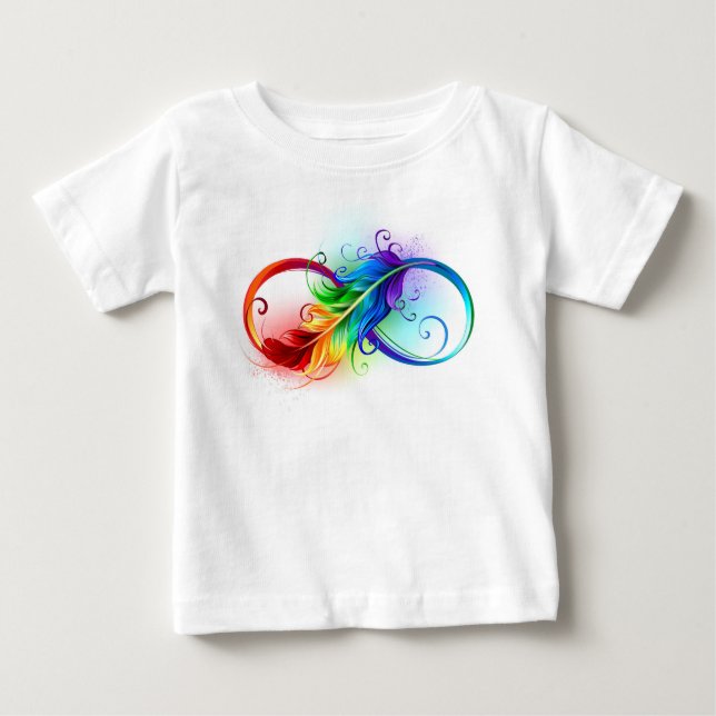 Camiseta Para Bebê Símbolo Infinito com Pena Arco-Íris (Frente)