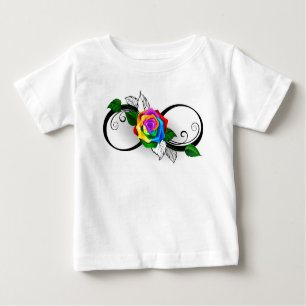Camiseta Para Bebê Símbolo Infinito com Rosa do Arco-Íris