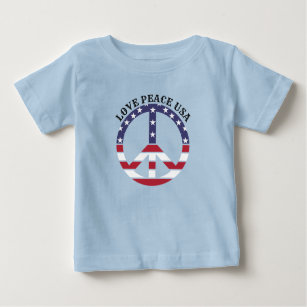 Camiseta Para Bebê Símbolo Patriótico Americano de Amor e Paz