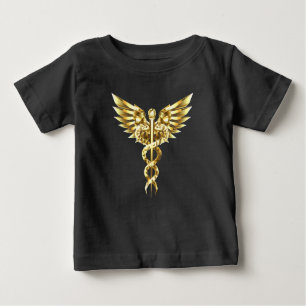 Camiseta Para Bebê Símbolo Poligonal Dourado Caduceus