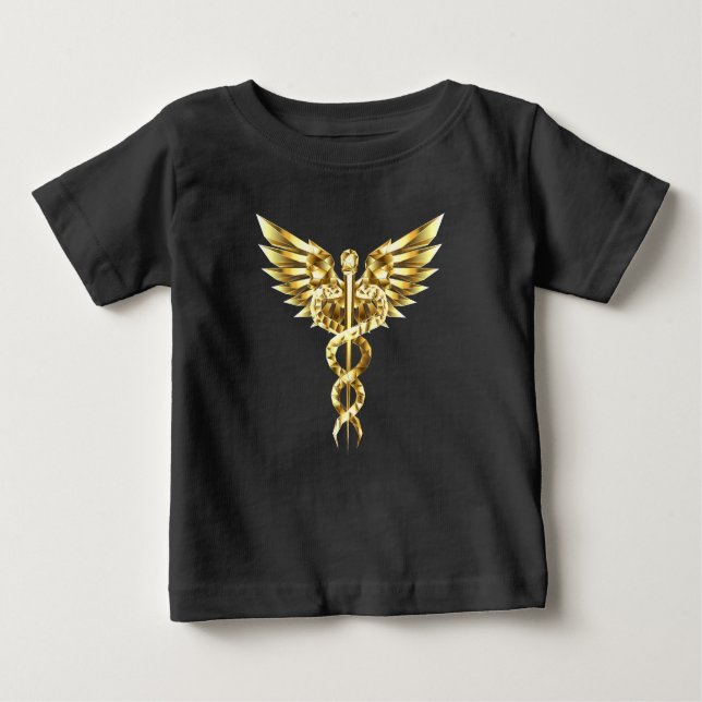 Camiseta Para Bebê Símbolo Poligonal Dourado Caduceus (Frente)
