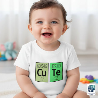 Camiseta Para Bebê Símbolos de Elementos da Tabela Periódica Fofos