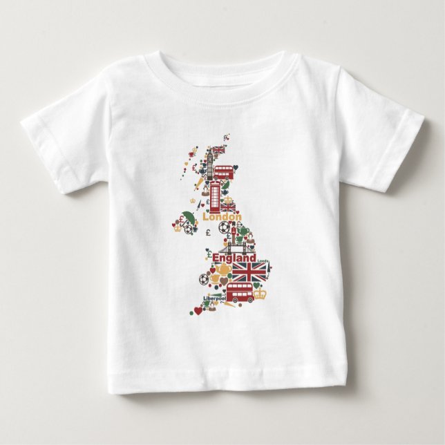 Camiseta Para Bebê Símbolos do mapa de Inglaterra (Frente)