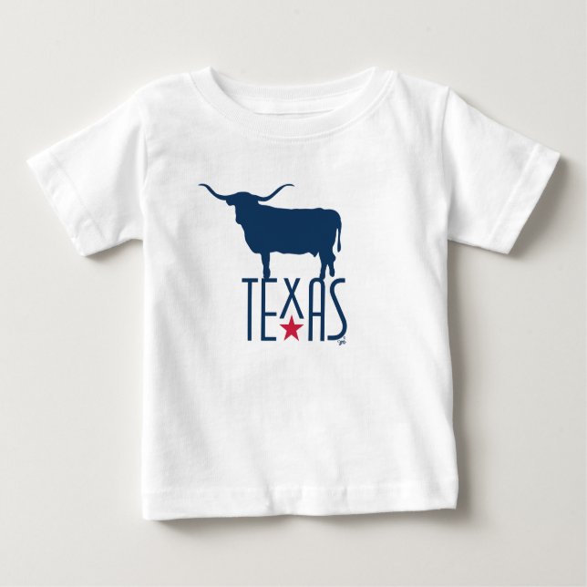Camiseta Para Bebê Símbolos do Texas, Longhorn, marinho (Frente)