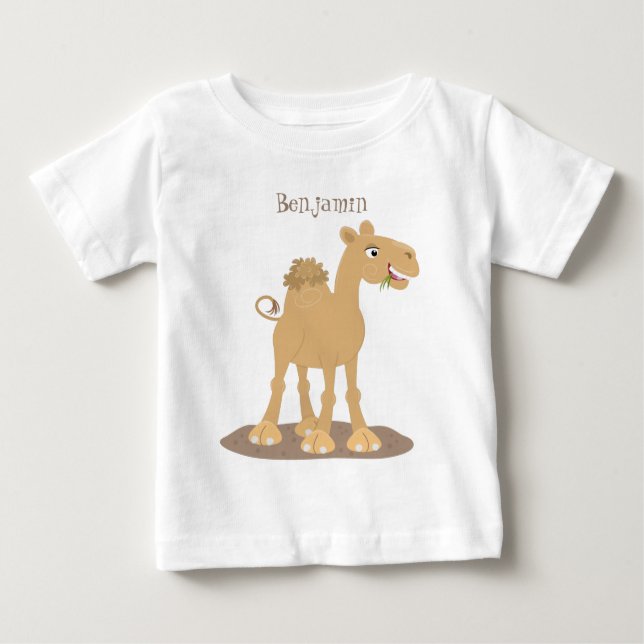 Camiseta Para Bebê Simples ilustração de desenho animado de camelo fe (Frente)