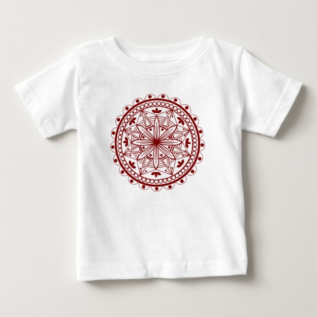 Camiseta Para Bebê Simples Mandala Vermelha Profunda (Frente)