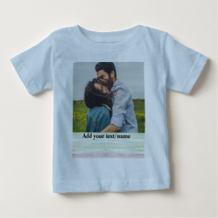 Camiseta Para Bebê simples minimal adicione sua foto de nome aquarela