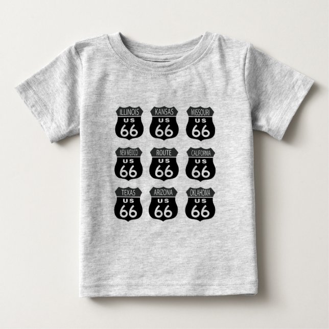 Camiseta Para Bebê Sinais da rota 66 (Frente)