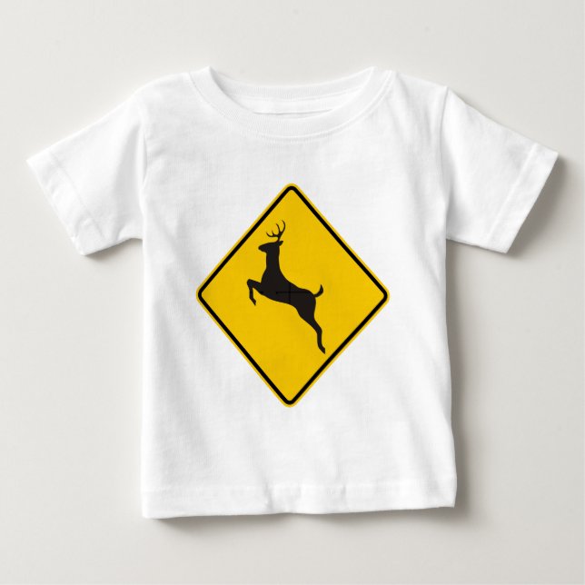 Camiseta Para Bebê Sinal da estrada do cruzamento dos cervos (Frente)
