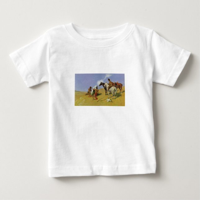 Camiseta Para Bebê Sinal de fumaça ~ Frederic Remington (Frente)