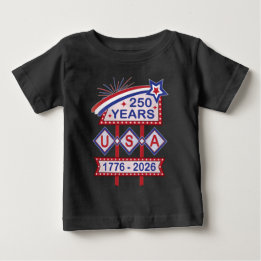 Camiseta Para Bebê Sinal de Letreiro Retro EUA 250º Aniversário 1776-