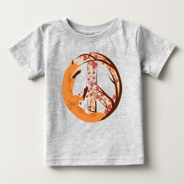 Camiseta Para Bebê Sinal de Paz da Raposa Artística Autumn Deixa rami (Frente)