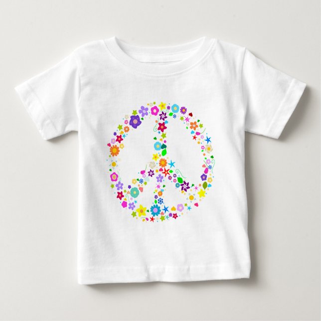 Camiseta Para Bebê Sinal de paz das flores (Frente)