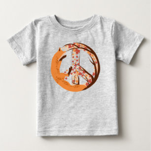 Camiseta Para Bebê Sinal de Paz de Raposa Artística Folhas de Outono 