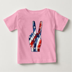 Camiseta Para Bebê Sinal de Paz Patriótico com Mão Acenando Padrão da