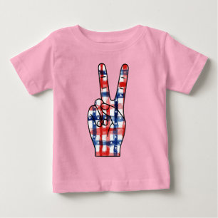 Camiseta Para Bebê Sinal de Paz Patriótico Mão Abstrata Padrão da Ban