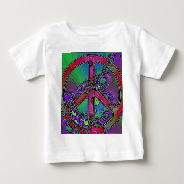 Camiseta Para Bebê sinal de paz psicadélico (Frente)