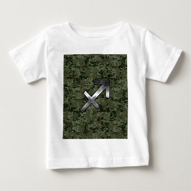 Camiseta Para Bebê Sinal de Silver Sagitário na Camo Digital Woodland (Frente)