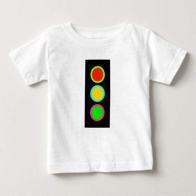 Camiseta Para Bebê Sinal de Tráfego Paragem-Cuidado-Ir Mod Interrompe (Frente)