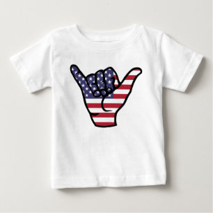 Camiseta Para Bebê Sinal Shaka com bandeira dos EUA