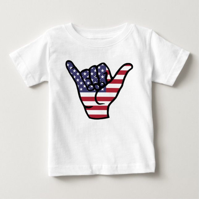 Camiseta Para Bebê Sinal Shaka com bandeira dos EUA (Frente)