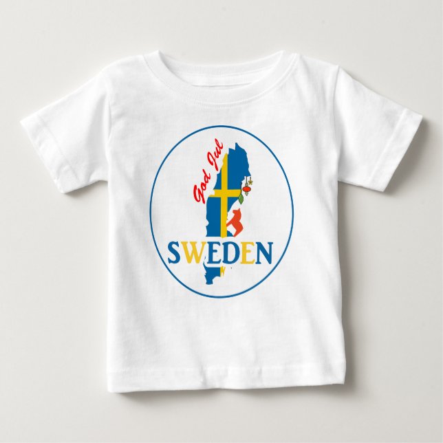 Camiseta Para Bebê Sinalizador do Mapa da suecia e Deus Júlio (Frente)