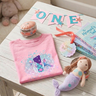 Camiseta Para Bebê Sirenita con Número 1, Primer Cumpleaños Infantil