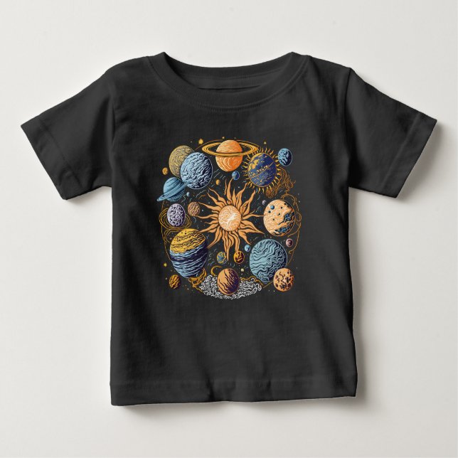 Camiseta Para Bebê Sistema Solar (Frente)